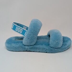 UGG Oh Yeah Slide Sandals Women's Blue Fuzzy Comfort Size 5 Sheepskin‎